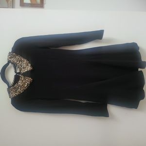 Black Long Sleeved Dress With Gold Sequin Collar! NWT!